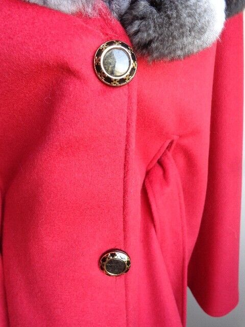 Women's 100% Cashmere Red Cape Wrap Chinchilla Fur - Image 6
