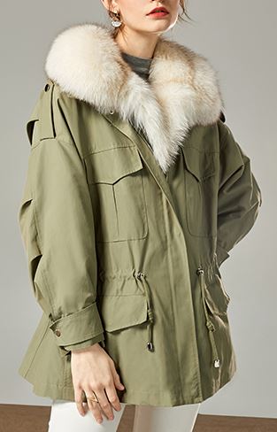 Women's Sage Green Parka Jacket Coat Fox Fur - Image 6
