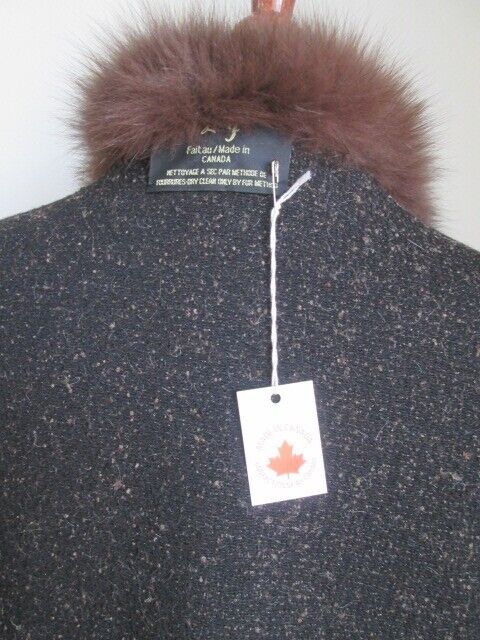 Women's Brown 100% Alpaca Fur Wrap Cape with Fox Fur Trims - Image 8