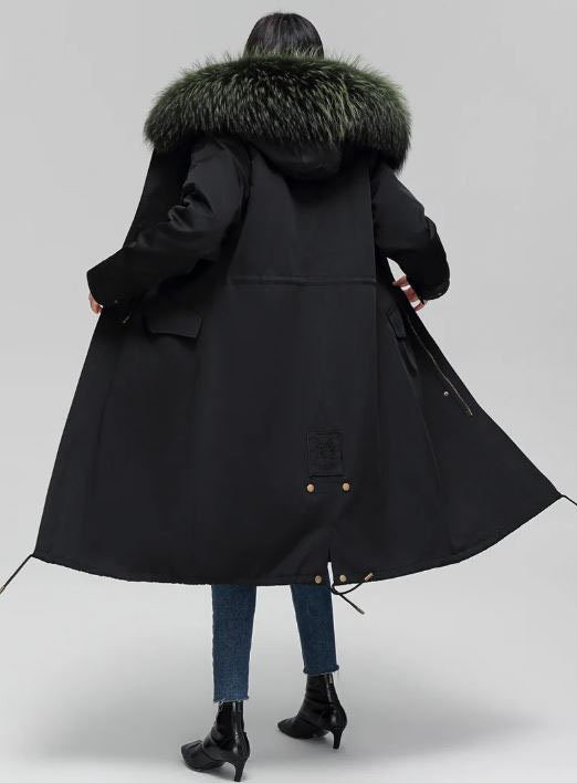 Women's Coat Green Fox Raccoon Fur Parka Hood New - Image 6