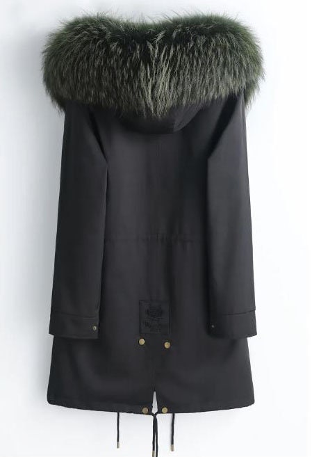 Women's Coat Green Fox Raccoon Fur Parka Hood New - Image 3