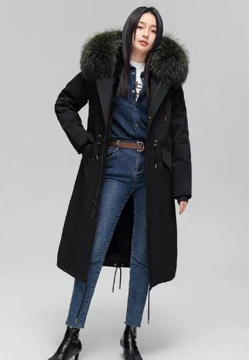 Women's Coat Green Fox Raccoon Fur Parka Hood New - Image 5