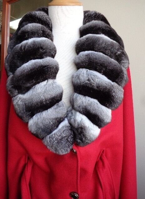 Women's 100% Cashmere Red Cape Wrap Chinchilla Fur - Image 7