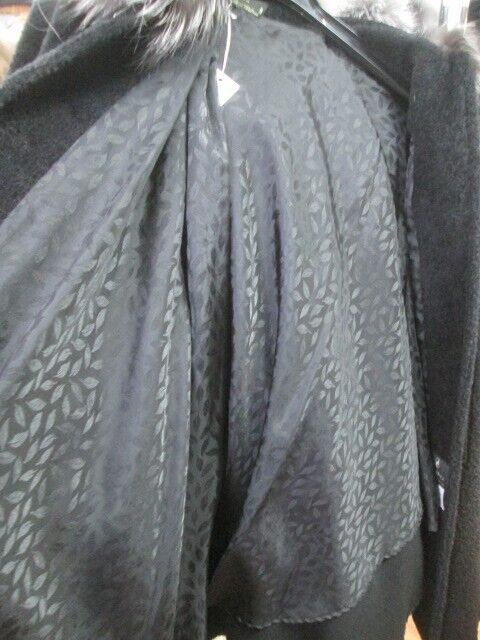 Women's New Black Alpaca Hooded Cape with Silver Fox Fur Trims - Image 7
