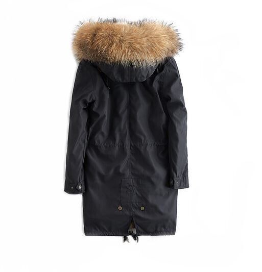Black Coat Jacket Raccoon Fur Parka Hood Lining - Image 3
