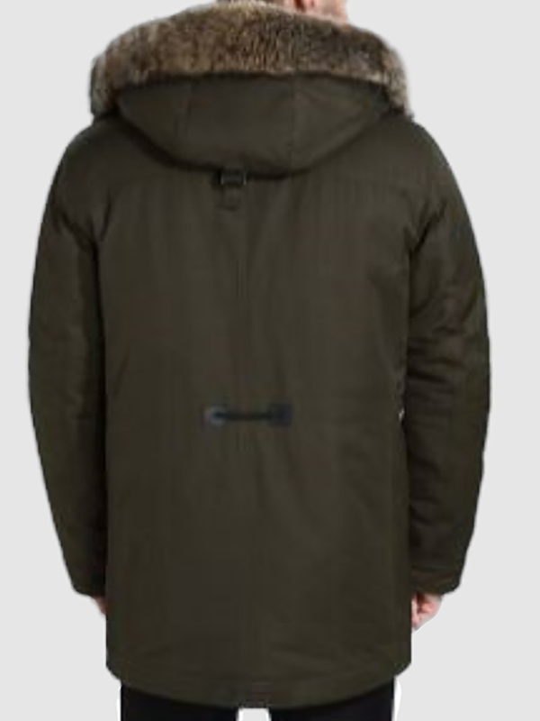 Men's Green Winter Jacket Parka Coat Raccoon Fur Hood - Image 3