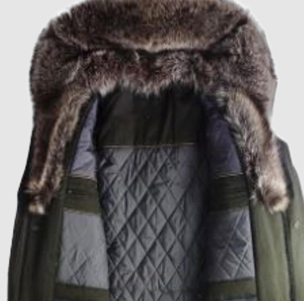 Men's Green Winter Jacket Parka Coat Raccoon Fur Hood - Image 4
