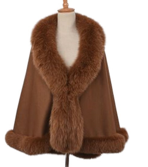 Women's 100% Cashmere Caramel Wrap Cape Shawl Fox Fur - Image 5