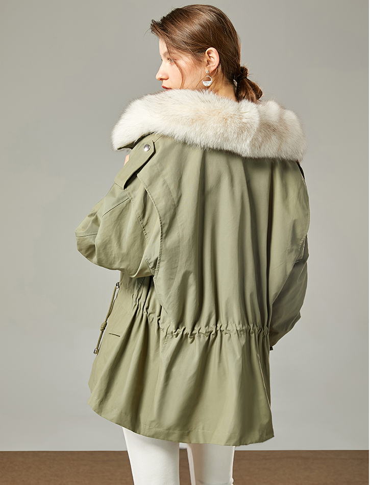 Women's Sage Green Parka Jacket Coat Fox Fur - Image 7