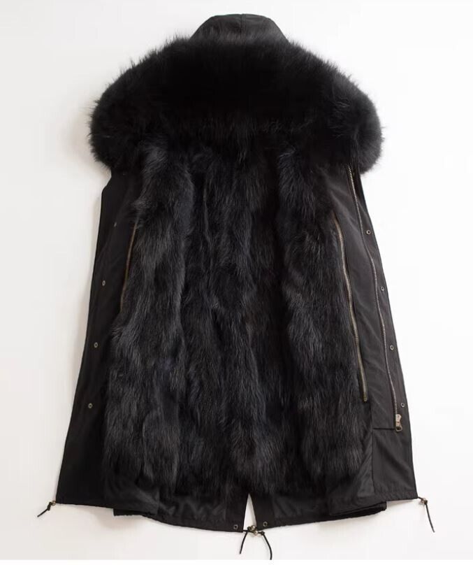 Men's Black Jacket Parka Coat Raccoon Fur Lining HOOD - Image 2