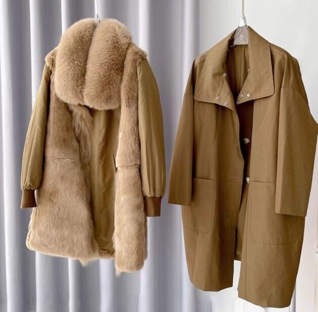Women's Brown Coat Fox Fur Detachable Fur Lining - Image 5
