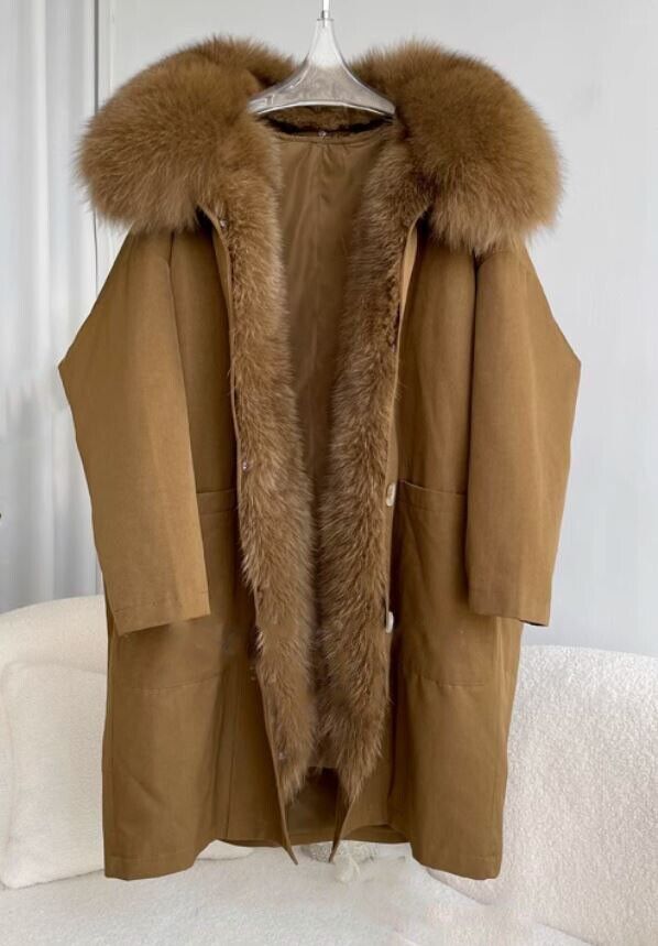 Women's Brown Coat Fox Fur Detachable Fur Lining - Image 6