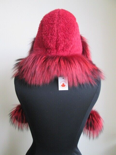 Women's Red Alpaca Aviator Hat with Silver Fox Fur - Image 5