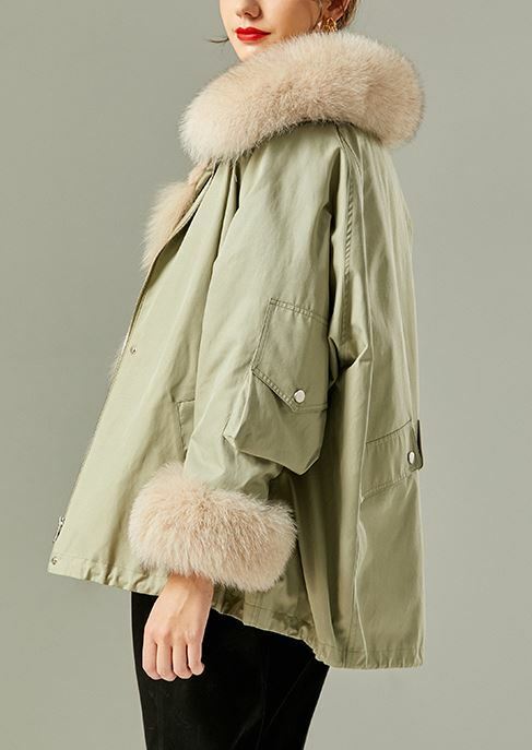 Women's Sage Green Parka Jacket Coat Fox Fur - Image 3
