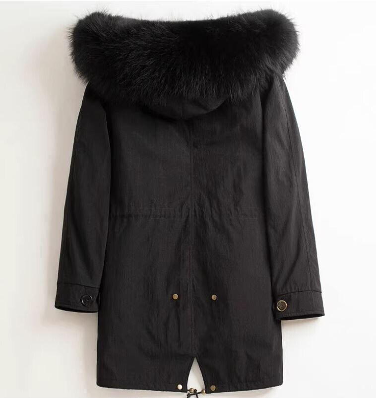 Men's Black Jacket Parka Coat Raccoon Fur Lining HOOD - Image 3