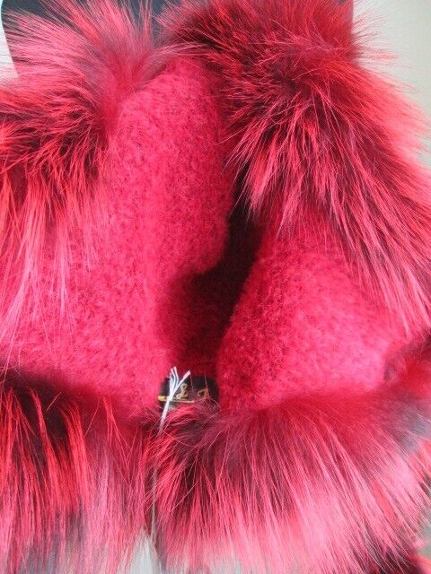 Women's Red Alpaca Aviator Hat with Silver Fox Fur - Image 6