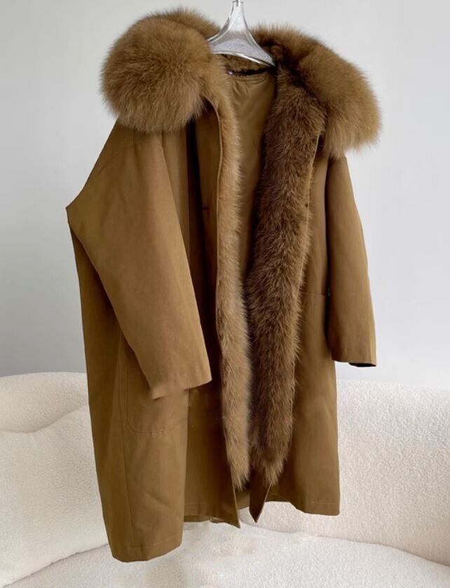 Women's Brown Coat Fox Fur Detachable Fur Lining - Image 7