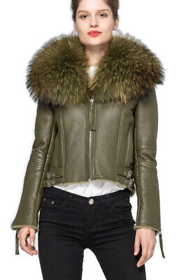 Women's New Green Shearling Sheepskin Fox Fur Jacket - Image 4