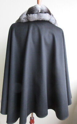 Women's 100% Cashmere Black Cape Wrap Chinchilla Fur - Image 4