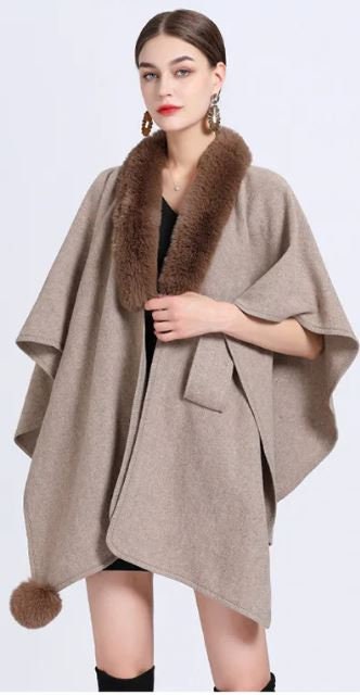 Women's Purple Wool Cape Shawl Wrap Rex Rabbit Fur - Image 3