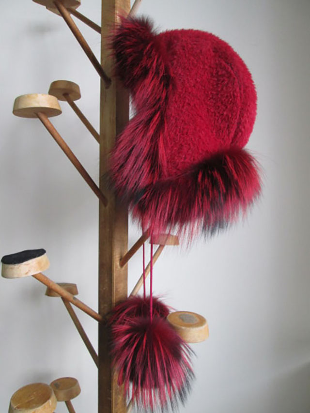 Women's Red Alpaca Aviator Hat with Silver Fox Fur