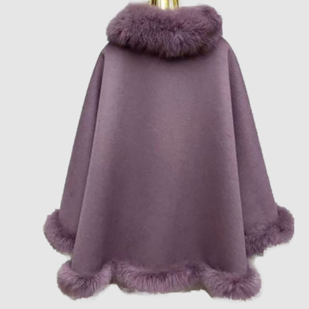 Women's Cashmere Wool Wrap Cape with Fox Fur Purple Mauve MF2609_4 - Image 2