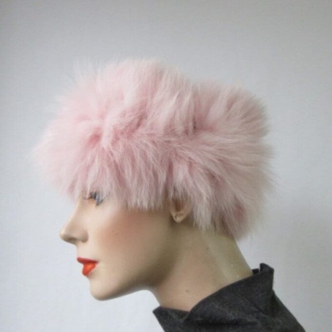 Knitted Pink Fox Fur Headband Turbans Scarf Tube Elastic Women Winter