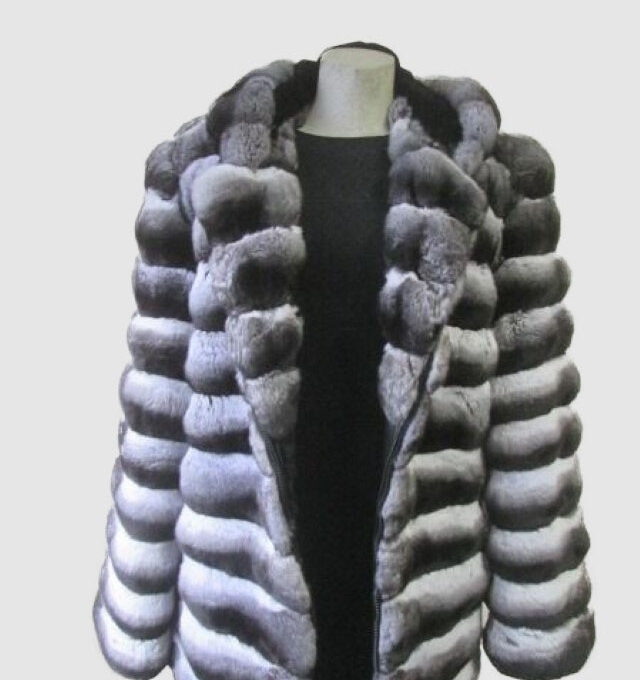 Chinchilla Fur Jacket Coat Hood Men Sz 50