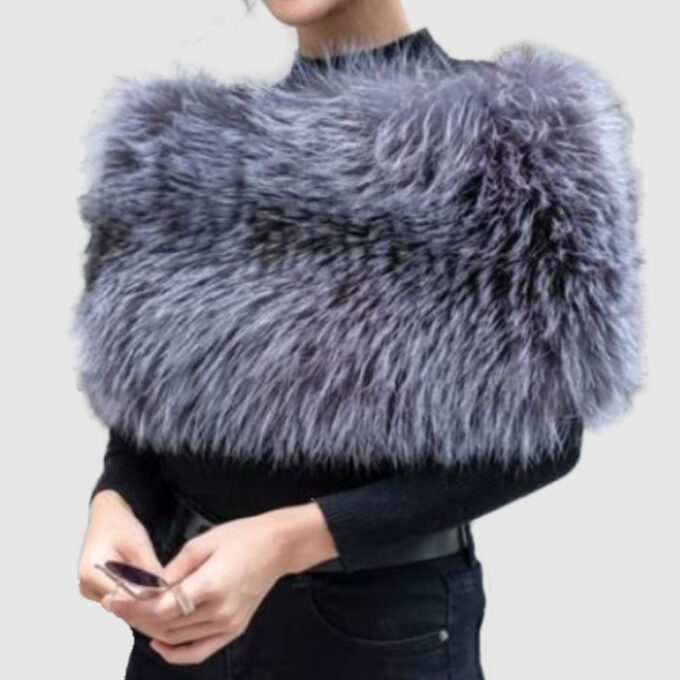 Knitted Silver Fox Fur Tube Infinity Wrap Cape Scarf Collar