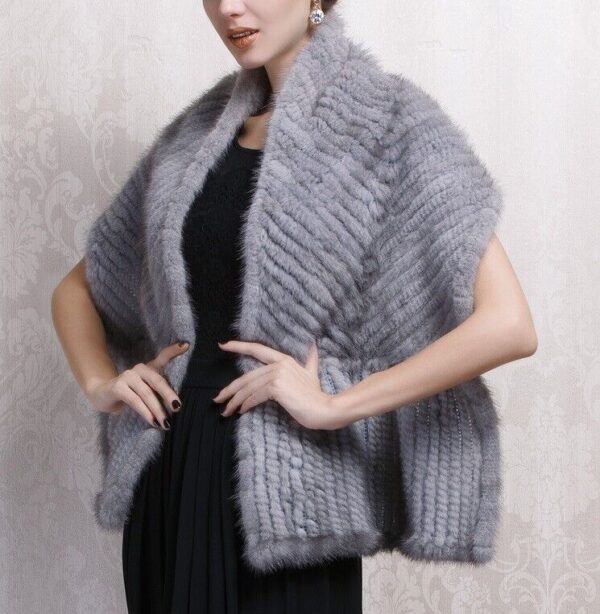 Knitted Sapphire Mink Fur Cape Shawl Stole Wrap Cape WEDDING