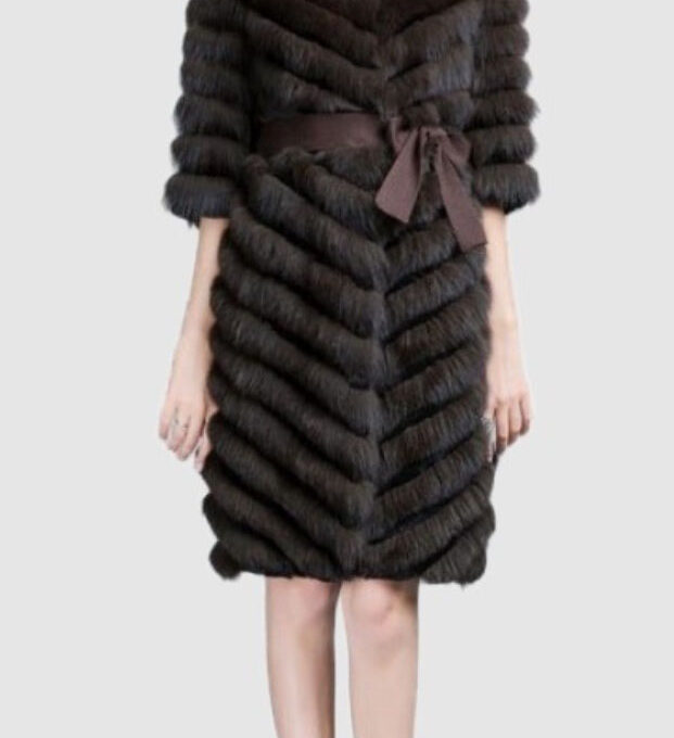 Brown Fox Fur Jacket Coat Ladies with Wool