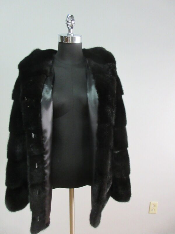 Black Mink Fur Coat Jacket with HOOD - Image 5