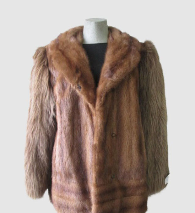 Mink Fur Coat Jacket with Fox Fur Sleeves MINT Sz 10 Natural Pastel