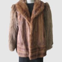 Mink Fur Coat Jacket with Fox Fur Sleeves MINT Sz 10 Natural Pastel