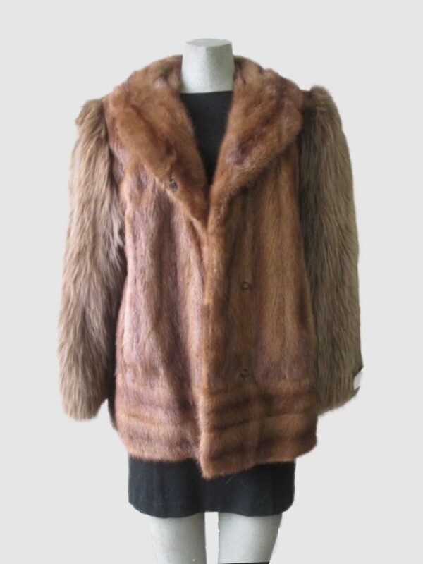 Mink Fur Coat Jacket with Fox Fur Sleeves MINT Sz 10 Natural Pastel