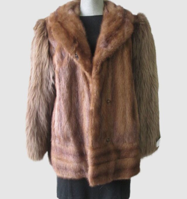 Mink Fur Coat Jacket with Fox Fur Sleeves MINT Sz 10 Natural Pastel