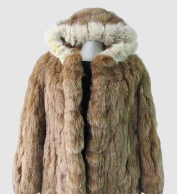 Fox Fur Coat Jacket with Hood Sz 8 Brown MINT