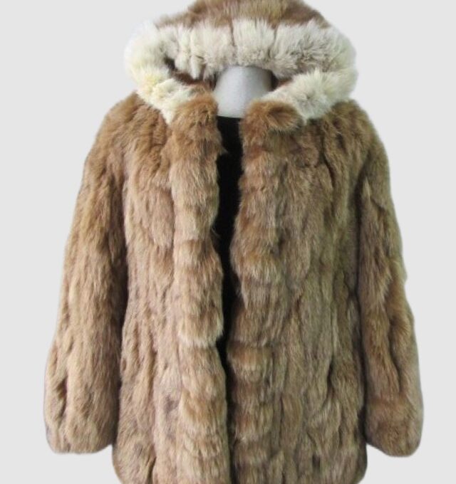 Fox Fur Coat Jacket with Hood Sz 8 Brown MINT