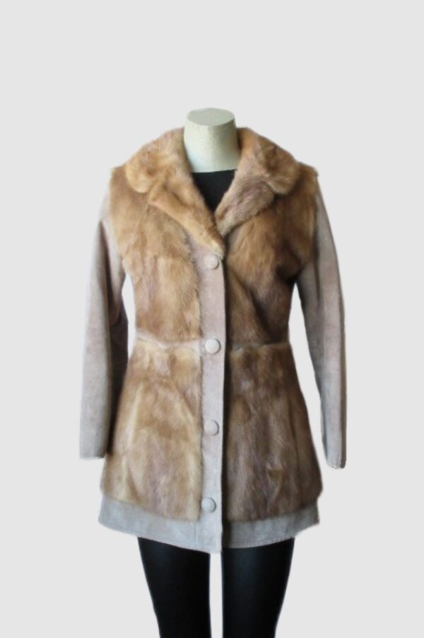 Mink Fur Coat Jacket with Suede SUPERB Vintage Sz 4 Natural Pastel