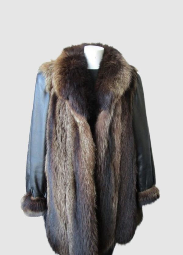 Raccoon Fur Coat Jacket Black Leather MINT+ Sz 10