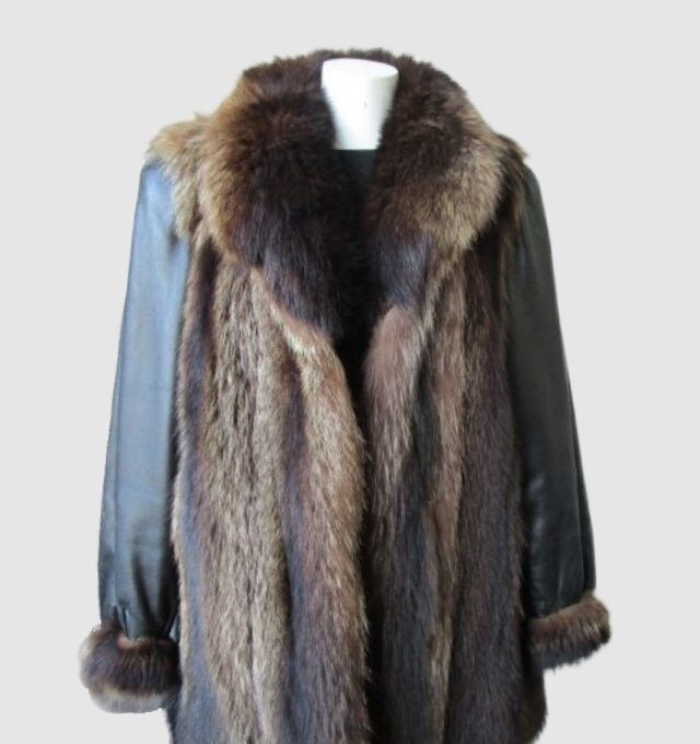 Raccoon Fur Coat Jacket Black Leather MINT+ Sz 10