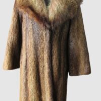 Nutria Fur Coat Jacket Raccoon Fur Collar Sz 6