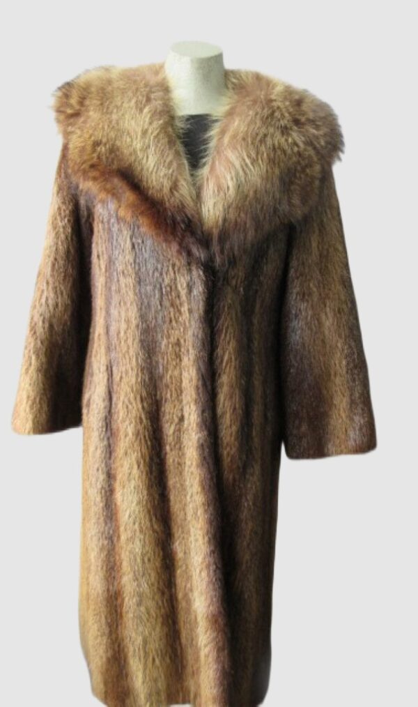 Nutria Fur Coat Jacket Raccoon Fur Collar Sz 6