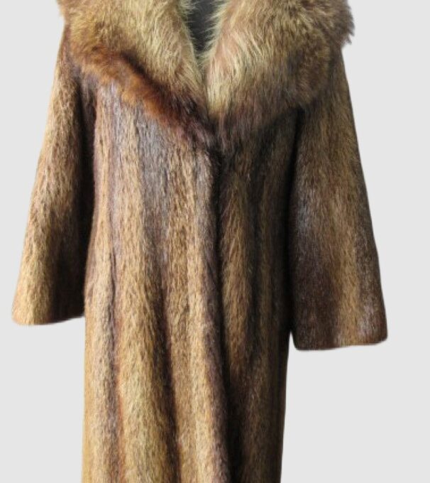 Nutria Fur Coat Jacket Raccoon Fur Collar Sz 6