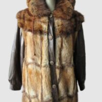 Muskrat Fur Jacket Coat Vest Leather HOOD Superb  Sz 8