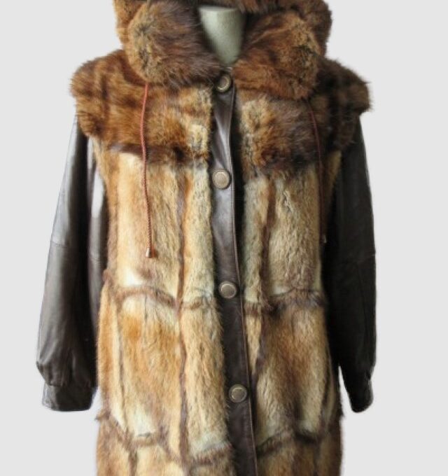 Muskrat Fur Jacket Coat Vest Leather HOOD Superb  Sz 8