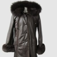 Leather Jacket Coat HOOD Fox Fur Collar Cuffs SUPERB Sz 8 Brown
