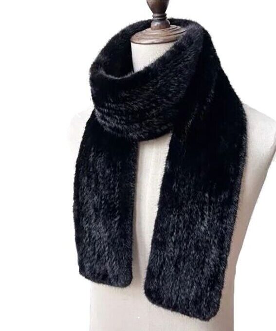Knitted Mink Fur Scarf Knitted Black