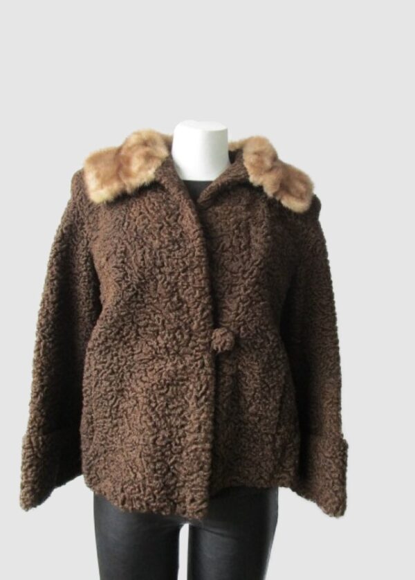 Persian Lamb Fur Coat Jacket & Mink MINT  Sz 8 Brown
