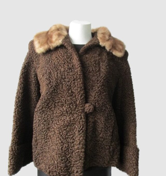 Persian Lamb Fur Coat Jacket & Mink MINT  Sz 8 Brown